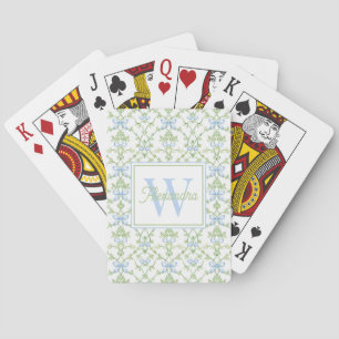 Jeu De Cartes Monogramme en treillis de rubans et de vignes bleu