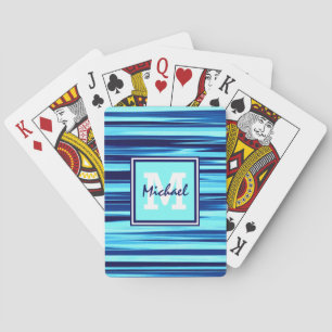 Jeu De Cartes Monogramme et nom bleu élégant et tendance