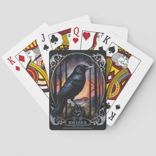 Jeu De Cartes Monogramme et nom Corbeau Style Aquarelle (dos)