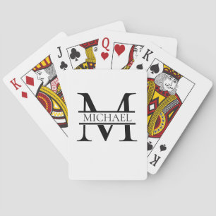 Jeu De Cartes Monogramme et nom Elégant Personnalisé Blanc