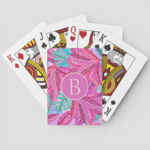 Jeu De Cartes Monogramme Feuille moderne rose et vert