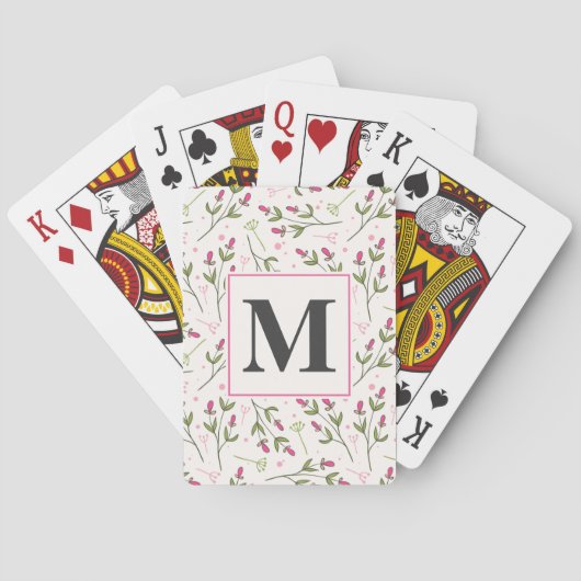 Jeu De Cartes Monogramme Fleur sauvage rose et vert à longue tig (dos)