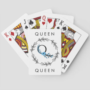 Jeu De Cartes Monogramme Floral Bleu - Lettre Q