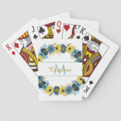 Jeu De Cartes Monogramme Floral d'automne d'or bleu (dos)