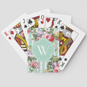 Jeu De Cartes Monogramme Floral Patiné Bande verte