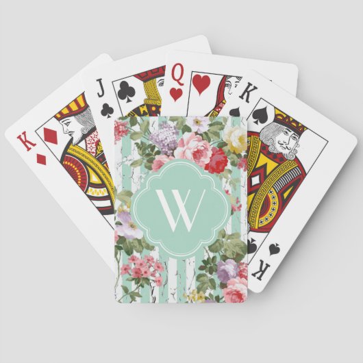 Jeu De Cartes Monogramme Floral Patiné Bande verte (dos)