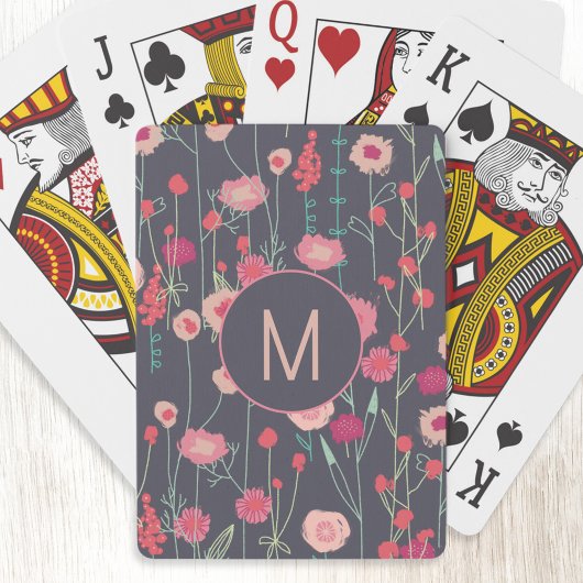 Jeu De Cartes Monogramme Floral rose noire