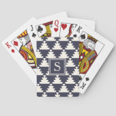 Jeu De Cartes Monogramme géométrique Aztèque moderne bleu nuit (dos)
