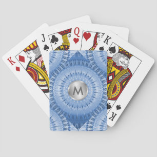 Jeu De Cartes Monogramme géométrique Mandala en métal bleu