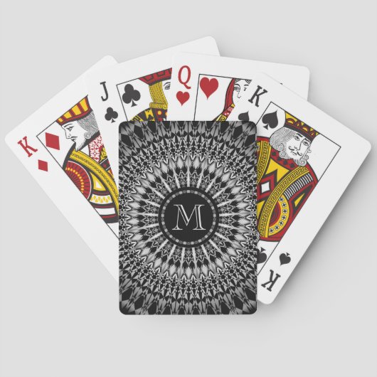 Jeu De Cartes Monogramme géométrique Mandala noir argenté (dos)