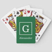 Jeu De Cartes Monogramme Initial Cadre Vert Forêt Blanc (dos)