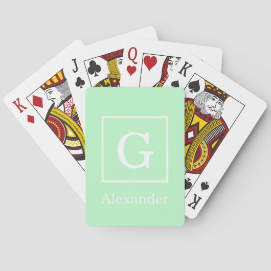Jeu De Cartes Monogramme initial encadré blanc de menthe (dos)