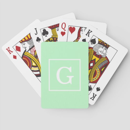 Jeu De Cartes Monogramme initial encadré blanc de menthe (dos)