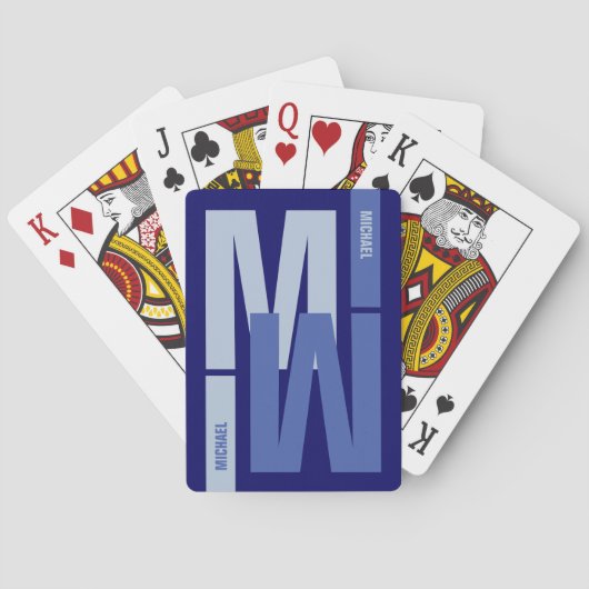Jeu De Cartes Monogramme initial inversé bleu (dos)