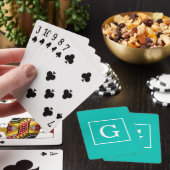 Jeu De Cartes Monogramme initial turquoise blanc encadré (In Situ)