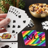 Jeu De Cartes Monogramme initiale à rayures arc-en-ciel noir (In Situ)