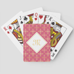 Jeu De Cartes Monogramme Luxe Rose et Or Quatre Floral