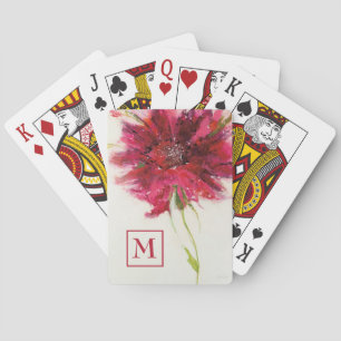 Jeu De Cartes Monogramme Marguerite rose sur blanc