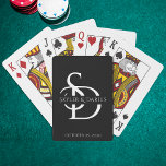 Jeu De Cartes Monogramme Mariage Simple Personnalisé Avec Nom<br><div class="desc">Ajoutez une touche d'élégance à votre mariage ou à votre célébration spéciale avec ces Cartes de Poker Personnalisées Monogram Simple Mariage. Ces plateaux de cartes personnalisées présentent les initiales du couple dans un design monogramme sophistiqué, parfaitement adapté pour un thème mariage noir et or. Que vous planifiez un mariage, un...</div>