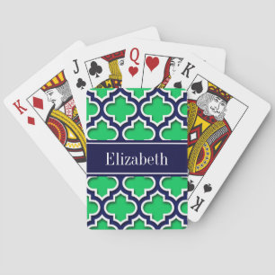 Jeu De Cartes Monogramme Marocain de nom de marine Emerald Navy 