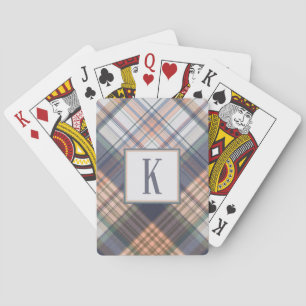 Jeu De Cartes Monogramme Masculine initiale Gris bleu vert Plaid