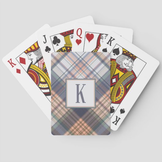 Jeu De Cartes Monogramme Masculine initiale Gris bleu vert Plaid (dos)