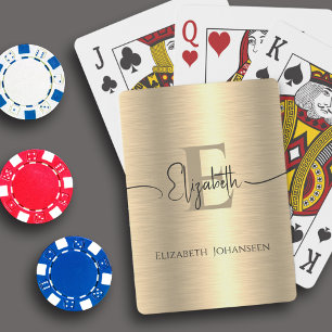 Jeu De Cartes Monogramme métal brossé or Noir Nom du script Glam