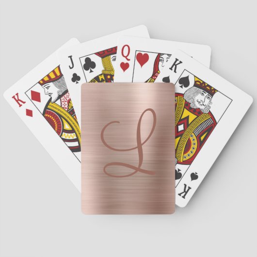 Jeu De Cartes Monogramme métallique brossé Chic Rose Gold Initia (dos)
