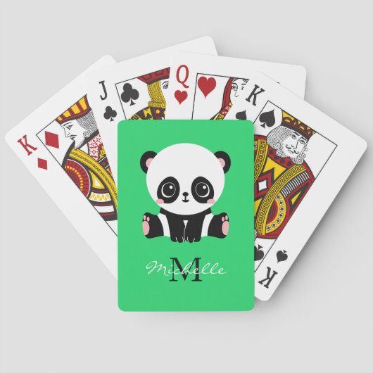 Jeu De Cartes Monogramme mignon panda assis vert personnalisé (dos)