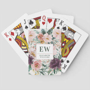 Jeu De Cartes monogramme moderne aquarelle florale élégant
