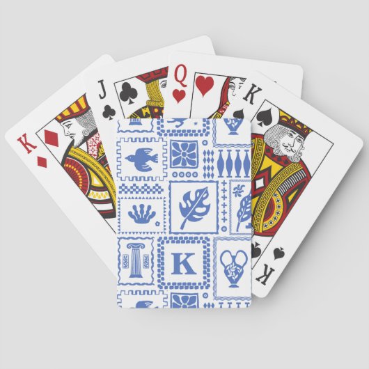 Jeu De Cartes Monogramme Moderne Bleu Blanc Abstrait Motif (dos)