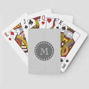 Jeu De Cartes Monogramme moderne de coutume de Chevron de gris