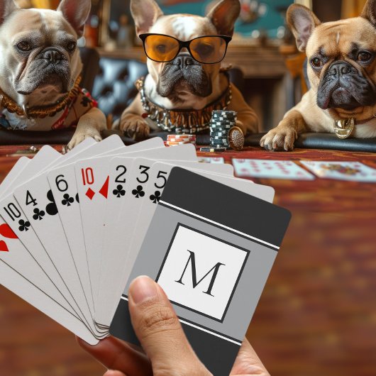 Jeu De Cartes Monogramme Moderne Élégant Initial Mode Noir Gris