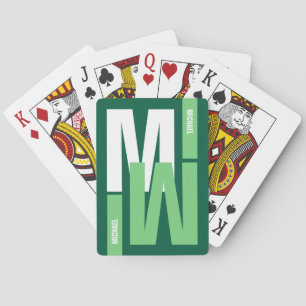 Jeu De Cartes Monogramme moderne (initial et nom) vert