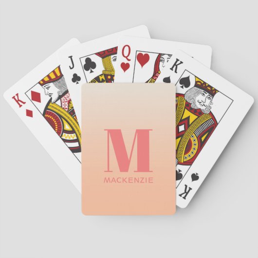 Jeu De Cartes Monogramme moderne Nom initial Peach Gradient (dos)