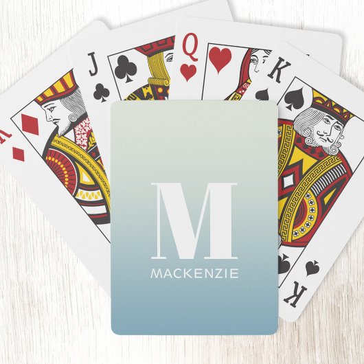 Jeu De Cartes Monogramme moderne Nom initial Turquoise Aqua Grad