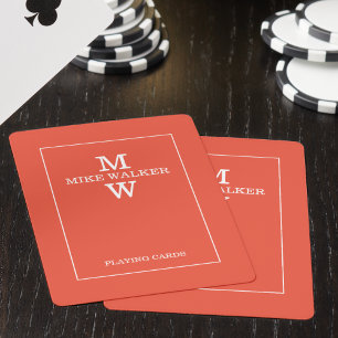 Jeu De Cartes Monogramme moderne Nom Simple Rouge chaud