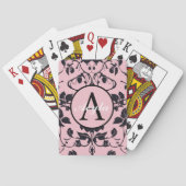 Jeu De Cartes Monogramme moderne Rose rose et noir Damask (dos)