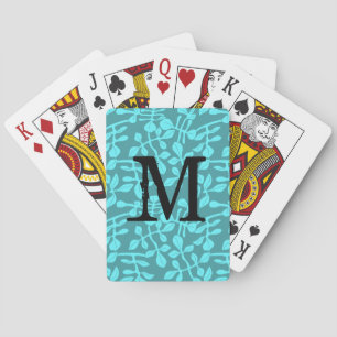 Jeu De Cartes Monogramme Moderne sur Feuilles Aqua