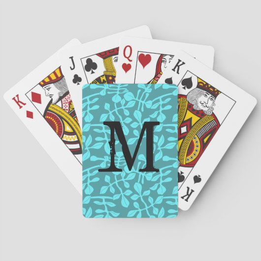 Jeu De Cartes Monogramme Moderne sur Feuilles Aqua (dos)