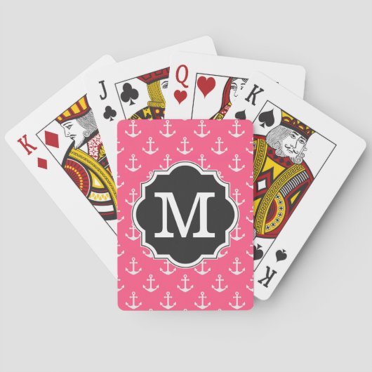 Jeu De Cartes Monogramme Motif Ancre rose (dos)