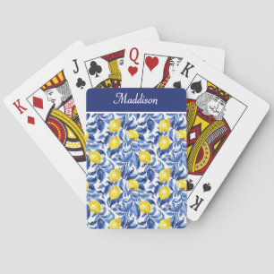 Jeu De Cartes Monogramme motif aquarelle bleue de citron