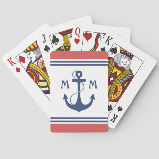 Jeu De Cartes Monogramme nautique rouge d'Ancre