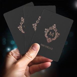 Jeu De Cartes Monogramme Noir rose Élégant crête Vintage Initial