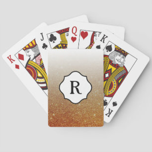 Jeu De Cartes Monogramme noir sur ombre à paillettes orange doré