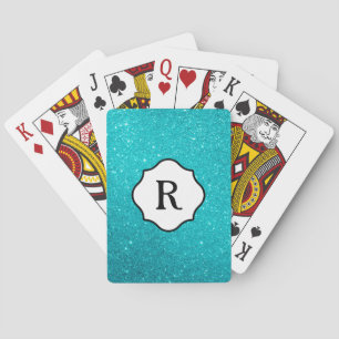 Jeu De Cartes Monogramme noir sur paillettes turquoise scintilla
