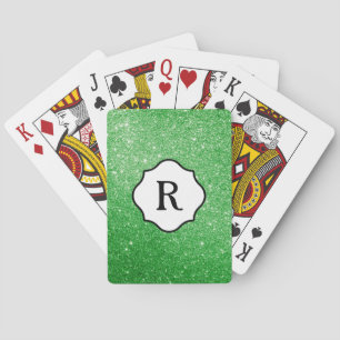 Jeu De Cartes Monogramme noir sur paillettes vert brillant scint
