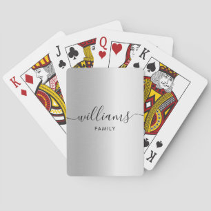Jeu De Cartes Monogramme Nom de famille Faux Silver