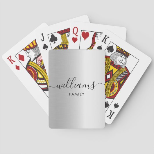 Jeu De Cartes Monogramme Nom de famille Faux Silver (dos)