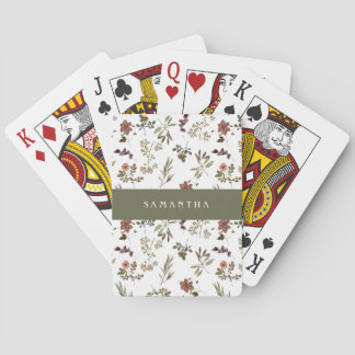 Jeu De Cartes Monogramme Nom Fleur Sauvage Bourgogne Vert